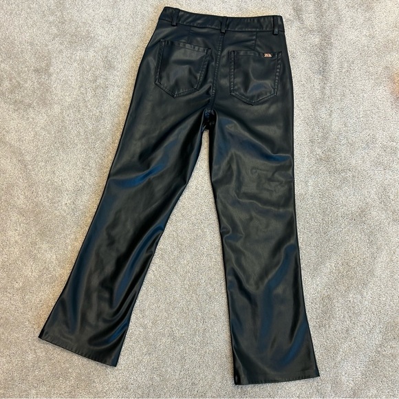 Zara Black Faux Leather Pleather Vegan Cropped Mini Flare Trousers pants 4 NWOT - Picture 2 of 12